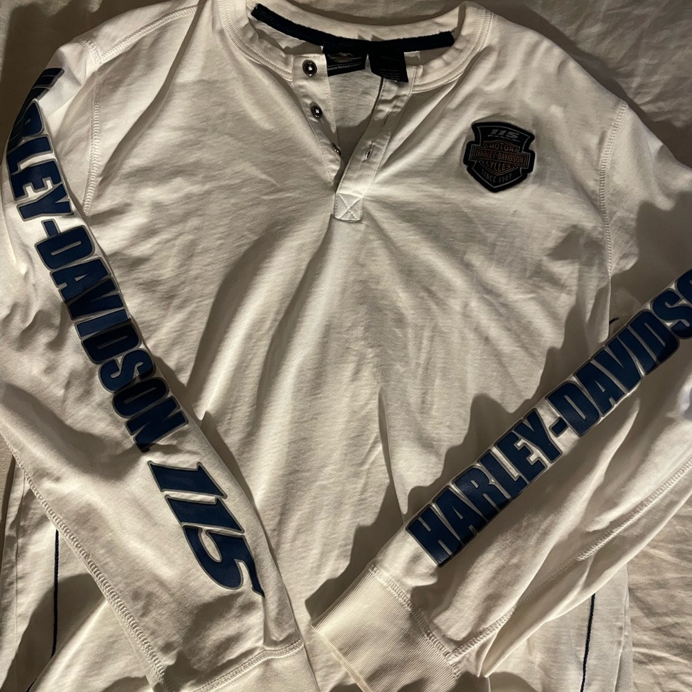 Harley-Davidson White and Blue Long Sleeve Tee